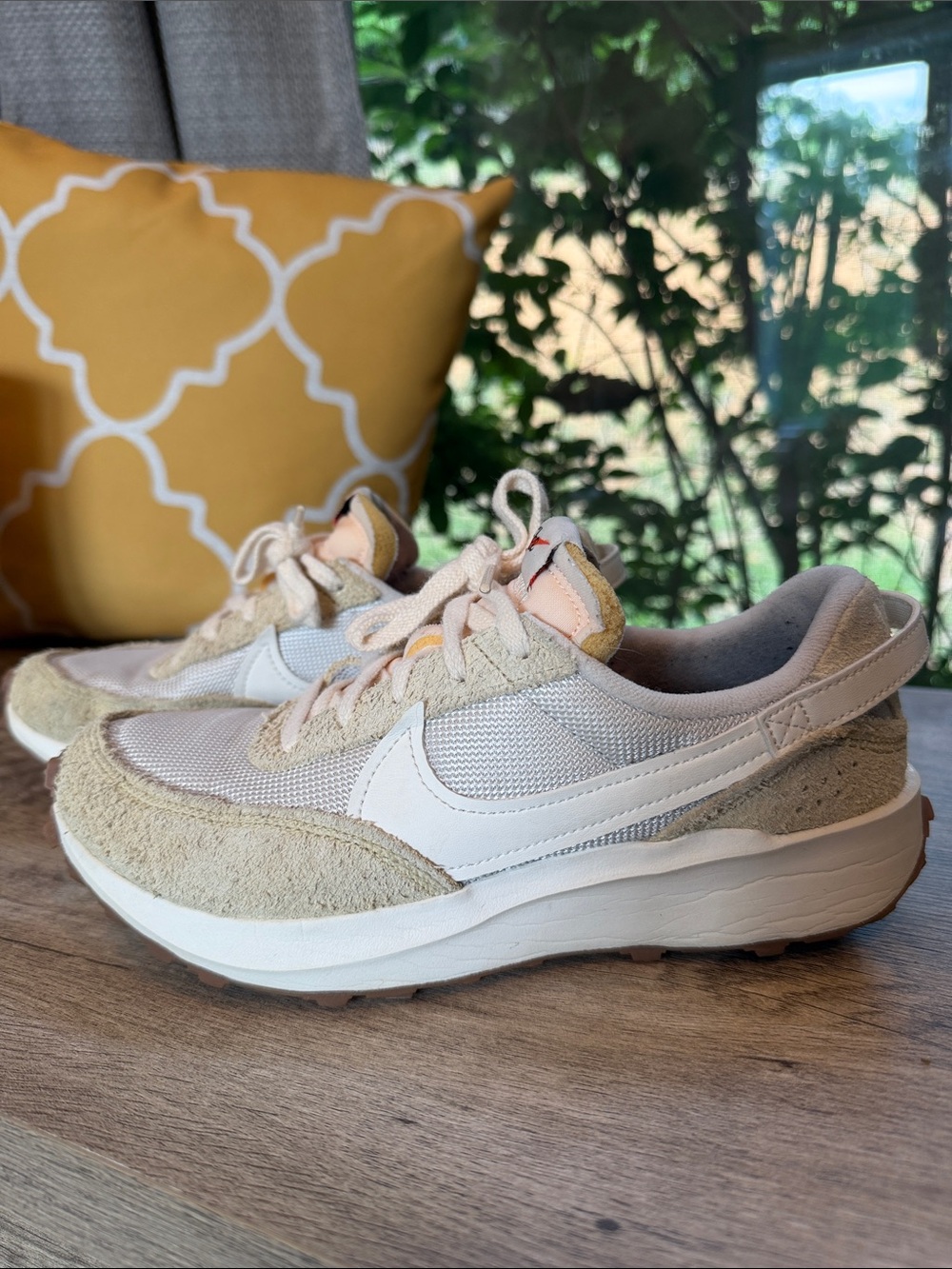 Nike Beige & White Women's Suede Mesh Sneaker